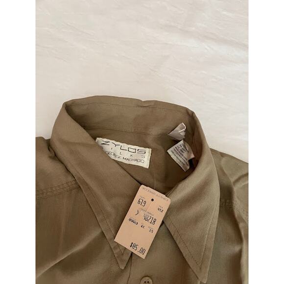 VTG NWT 80s Zylos Silks by George Machado Shirt Khaki Brown Long Sleeve Sz M - Picture 4 of 6